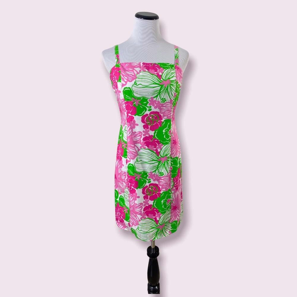 Lilly Pulitzer Pink & Green Floral Sundress Sz 4 Sleeveless Dress